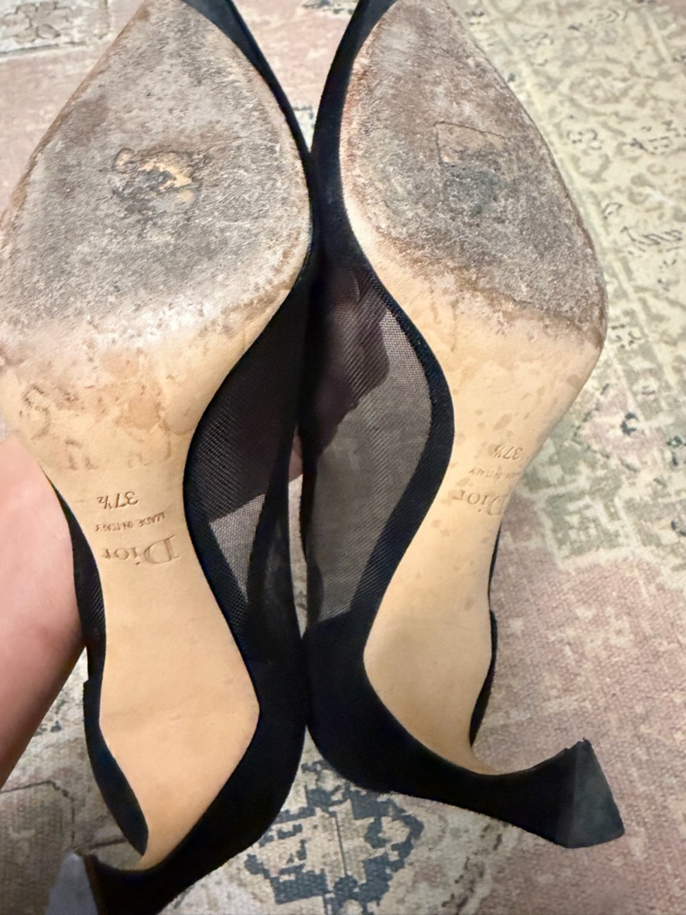 Dior Black Suede & Mesh Pointed Toe Pumps - Picture 5 of 5